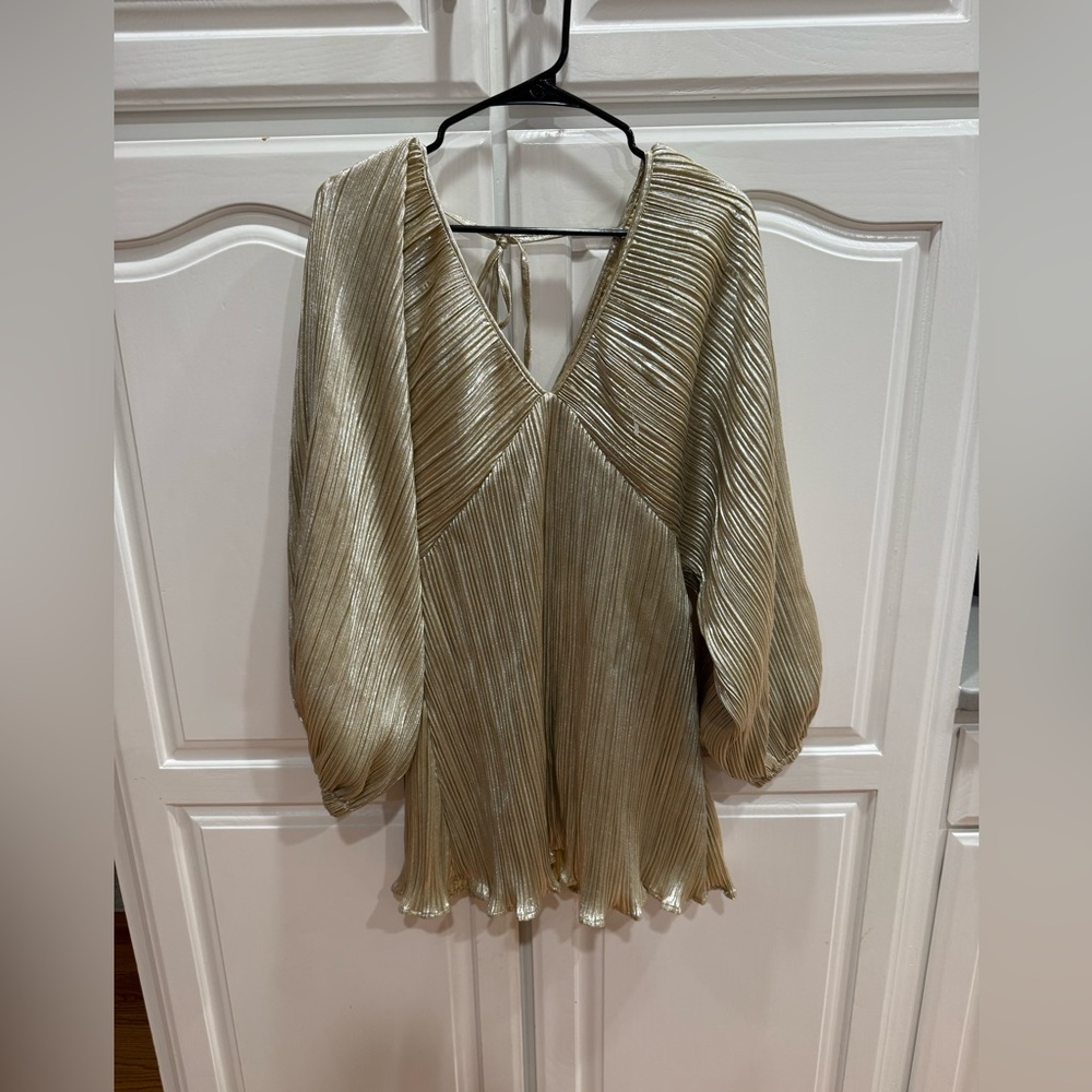 Nasty Gal Metallic Gold Pleated V-Neck dress